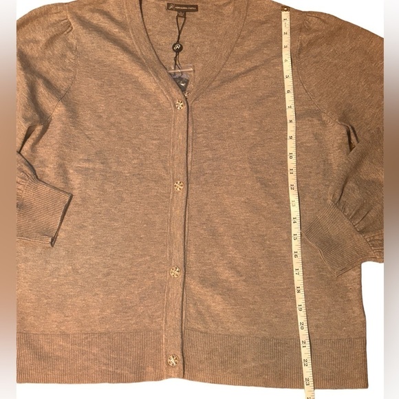 Adrianna Papell grey cardigan NWT. Silver buttons. Pleated sleeves. Size Large. - Picture 2 of 10
